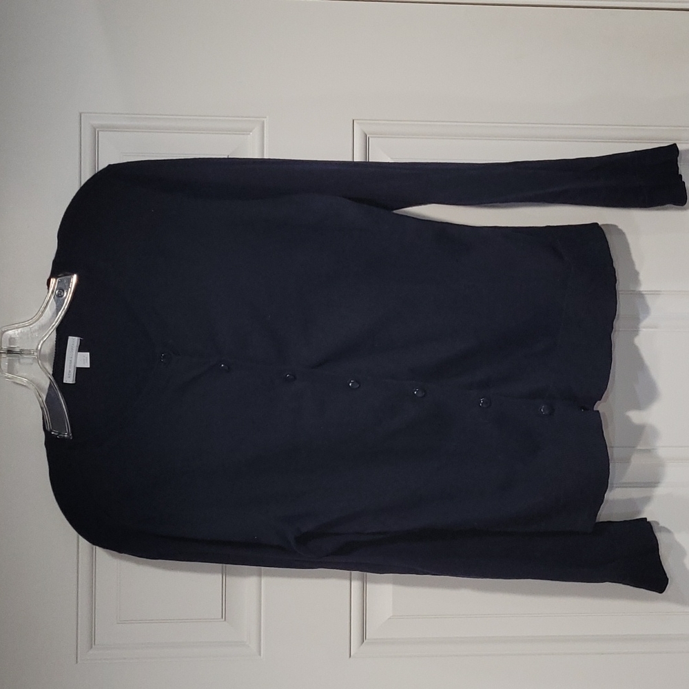 CARDIGAN: Navy Blue Crewneck Button Down Cardigan Long Sleeved Cotton